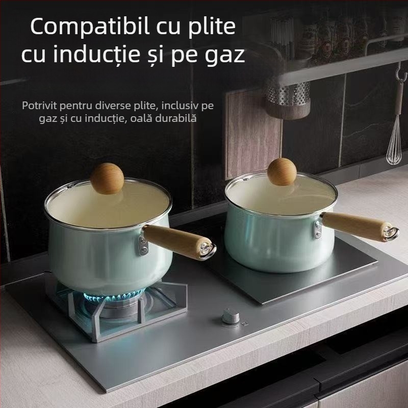 Tigaie de lapte din ceramică cu fund plat, pentru hrana bebelușilor și terci, compatibilă cu aragaz pe gaz și plită cu inducție