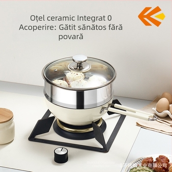 Huicheng oală pentru lapte din oțel inoxidabil 316, fără acoperire, cu capac din sticlă și grilă de abur, destinat mâncării pentru bebeluși și tăiței, fund de trei straturi, mică tigaie de bucătărie