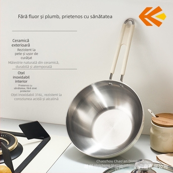 Huicheng oală pentru lapte din oțel inoxidabil 316, fără acoperire, cu capac din sticlă și grilă de abur, destinat mâncării pentru bebeluși și tăiței, fund de trei straturi, mică tigaie de bucătărie