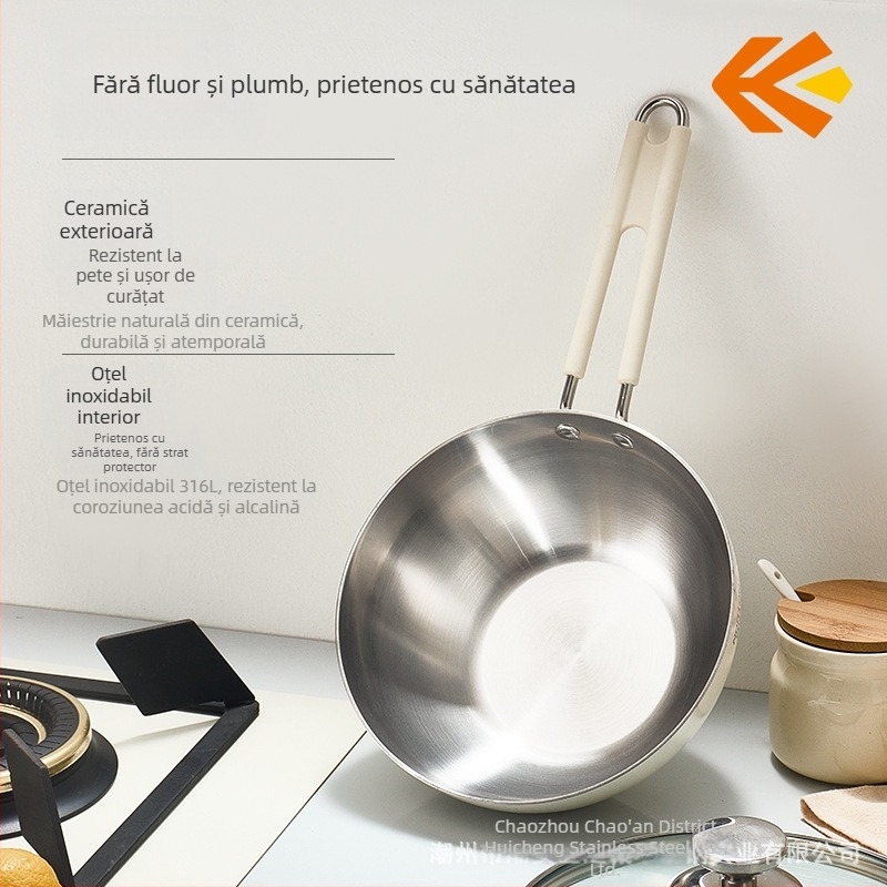 Huicheng oală pentru lapte din oțel inoxidabil 316, fără acoperire, cu capac din sticlă și grilă de abur, destinat mâncării pentru bebeluși și tăiței, fund de trei straturi, mică tigaie de bucătărie