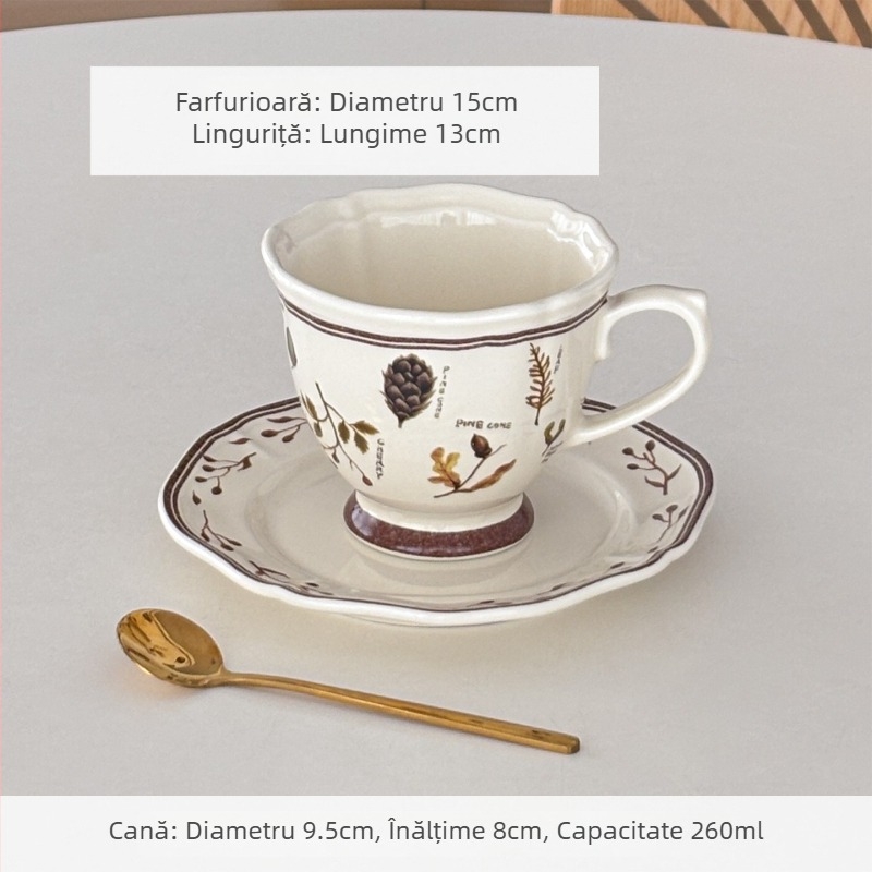 Muni Retro Forest set cești și farfurie pentru cafea – stil european, lux lejer, artă latte pentru ceaiul de după-amiază