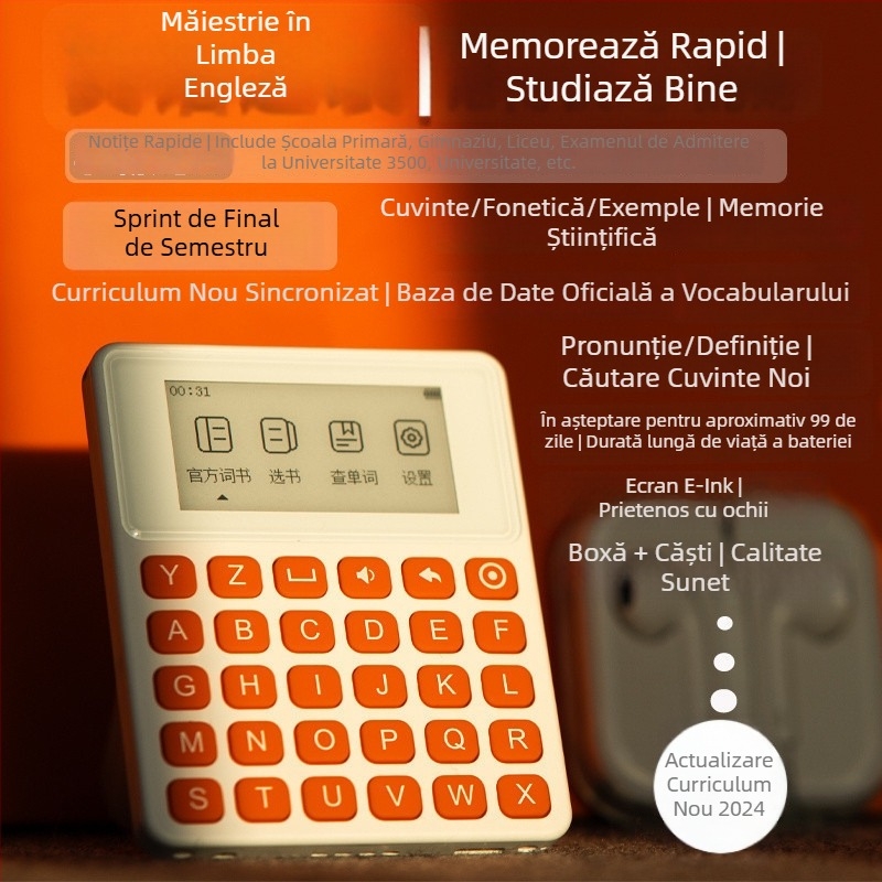 Dicționar de învățare a limbii engleze cu 3500 de cuvinte, voce reală, dispozitiv de citire cu e‑ink pentru elevi din ciclul primar și gimnazial