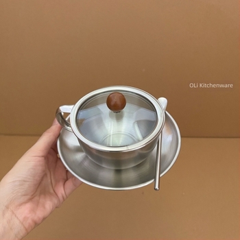 Set de cești de cafea și farfuriu din oțel inoxidabil, în stil industrial european, retro, potrivit pentru ceaiul de după-amiază, latte și cold brew.