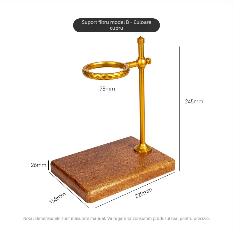 Raft de cafea pentru infuzie manuală din aluminiu, suport pentru cești de filtrare și suport pentru filtre, bază din lemn