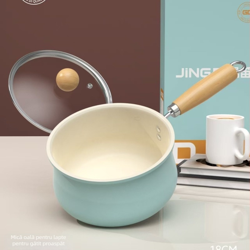 Jingdi oală ceramică mică pentru lapte, antiaderentă, pentru hrana bebelușilor, fierbere, supe și tăiței, cu capac din sticlă