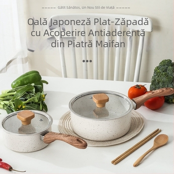 Wok în stil japonez cu piatră Maifan, antiaderent, oală de lapte, cu dublă funcționalitate pentru tăiței instant