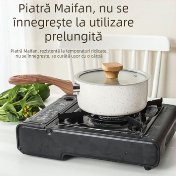 Wok în stil japonez cu piatră Maifan, antiaderent, oală de lapte, cu dublă funcționalitate pentru tăiței instant