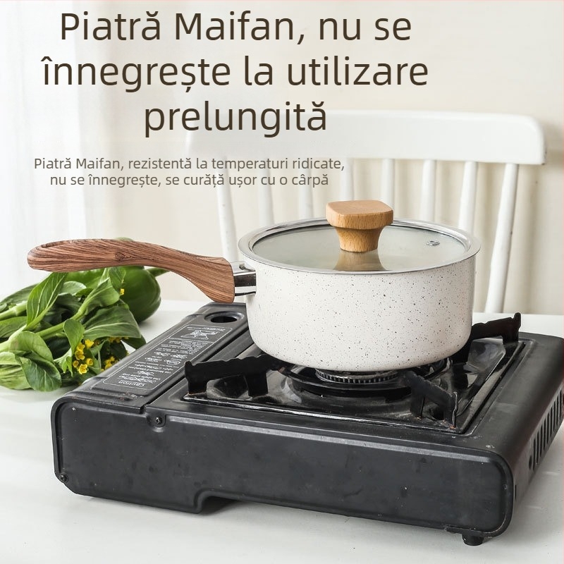 Wok în stil japonez cu piatră Maifan, antiaderent, oală de lapte, cu dublă funcționalitate pentru tăiței instant