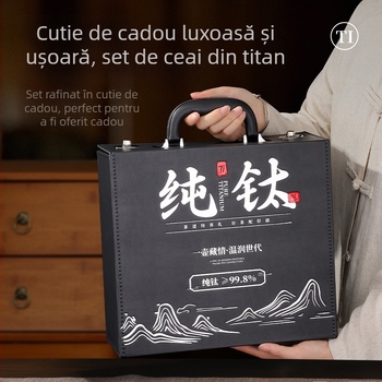 Set de ceai din titan pur, cutie cadou luxoasă, ceainic și cești, kit portabil pentru prepararea ceaiului acasă