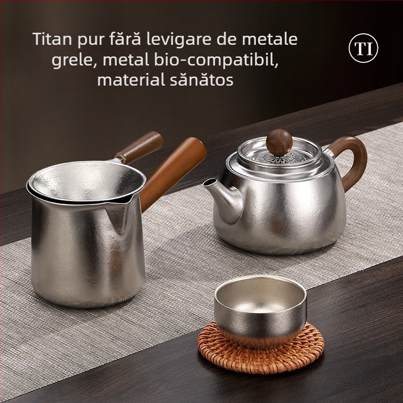 Set de ceai din titan pur, cutie cadou luxoasă, ceainic și cești, kit portabil pentru prepararea ceaiului acasă