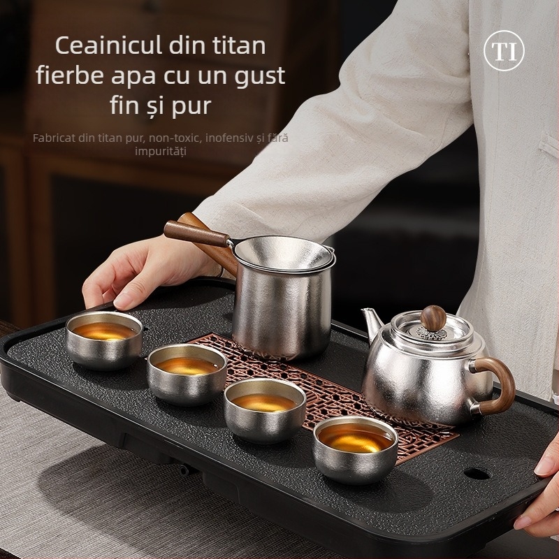 Set de ceai din titan pur, cutie cadou luxoasă, ceainic și cești, kit portabil pentru prepararea ceaiului acasă