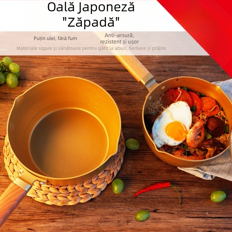 Emoojoo oală de lapte antiaderentă în stil japonez, capac de sticlă – oală multifuncțională pentru supe, mâncare pentru copii și tăiței