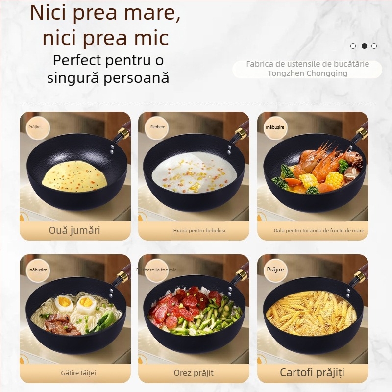 Oală mică din fontă, fără strat, pentru o singură porție, pentru lapte și mâncare de bebeluți, fund plat, textură ciocănită
