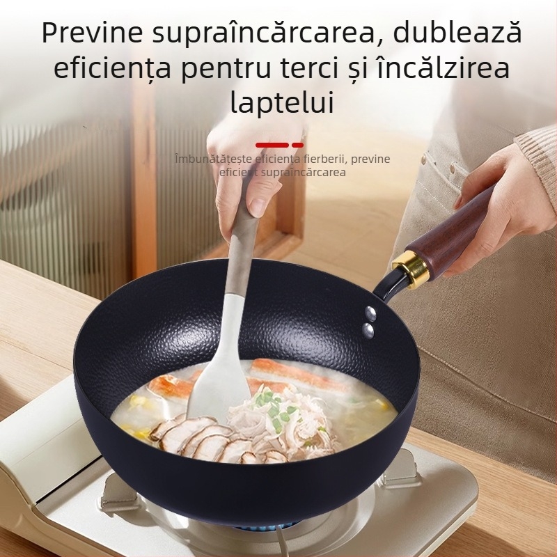 Oală mică din fontă, fără strat, pentru o singură porție, pentru lapte și mâncare de bebeluți, fund plat, textură ciocănită