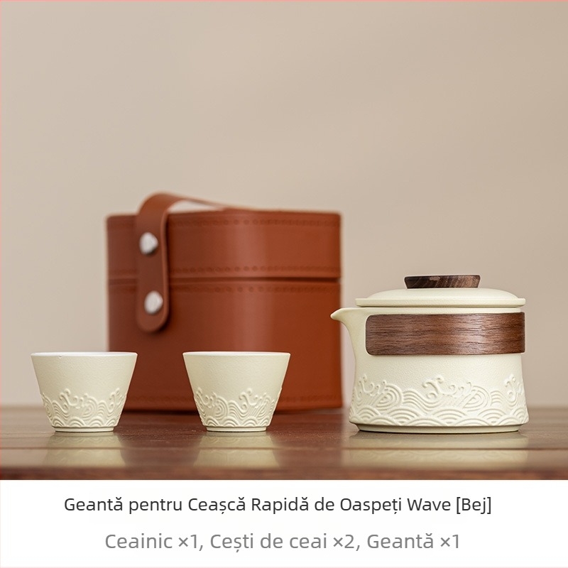 Set portabil de ceai pentru călătorii, ceainic ceramic și două cești — pentru prepararea ceaiului în aer liber, cadou corporativ