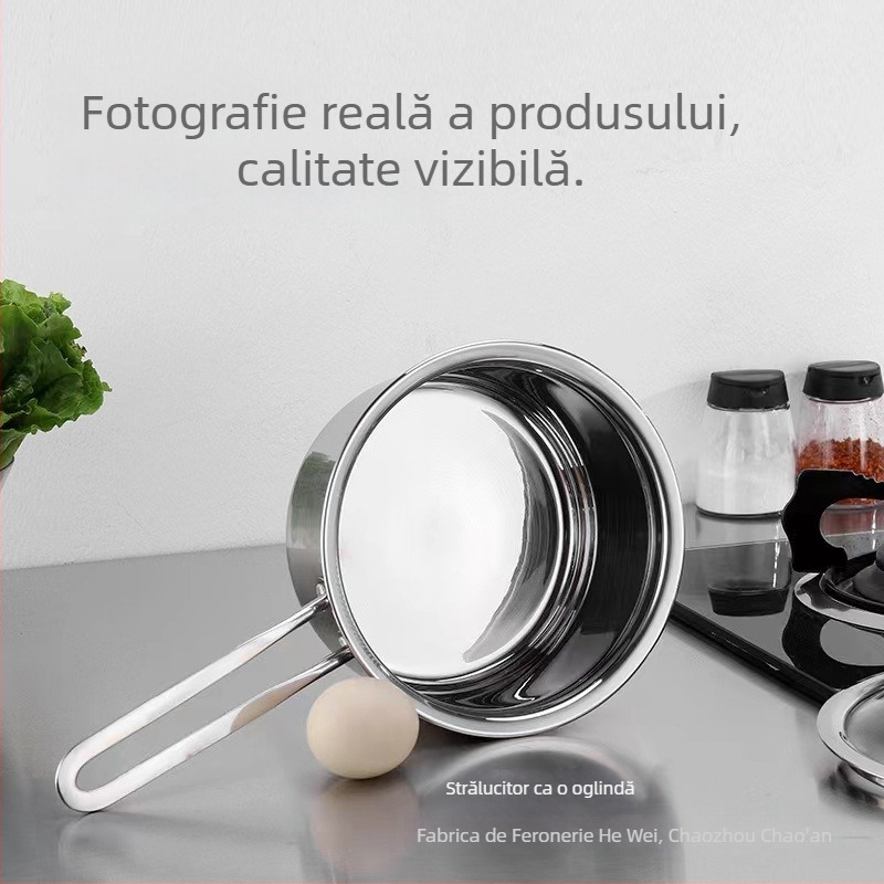 Oală de lapte din oțel inoxidabil, cu fund dublu-strat, antiaderent, compatibil cu plitele cu inducție, pentru hrana bebelușului, cu mâner unic