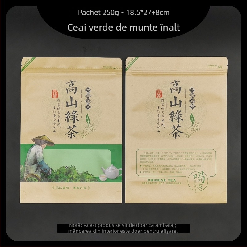 Pungă de ceai din hârtie Kraft 250 g cu închidere auto – ceai verde montan, ceai negru, Dragon Well și Bi Luo Chun