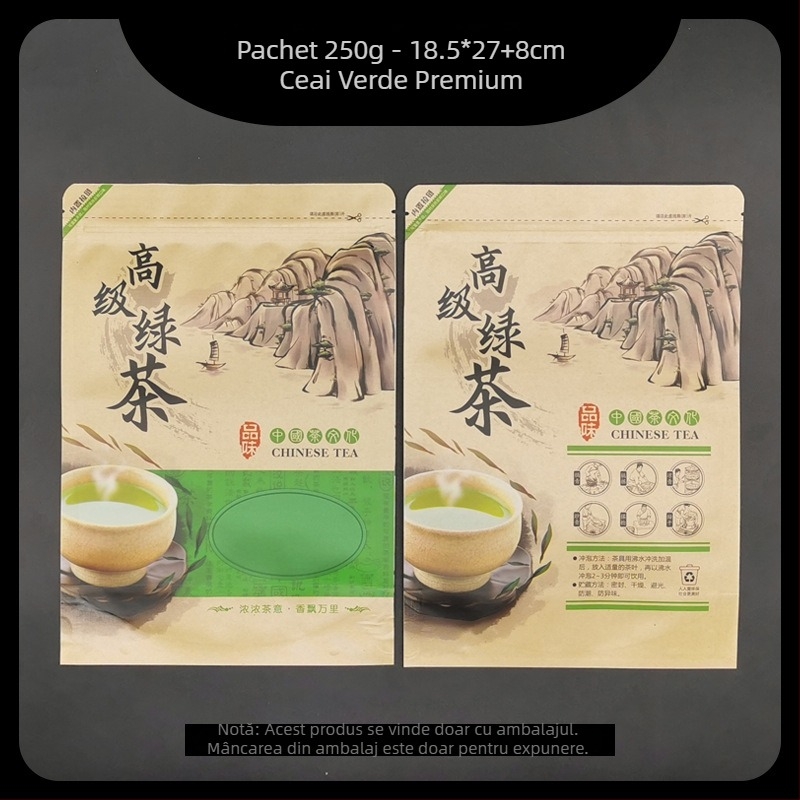Pungă de ceai din hârtie Kraft 250 g cu închidere auto – ceai verde montan, ceai negru, Dragon Well și Bi Luo Chun