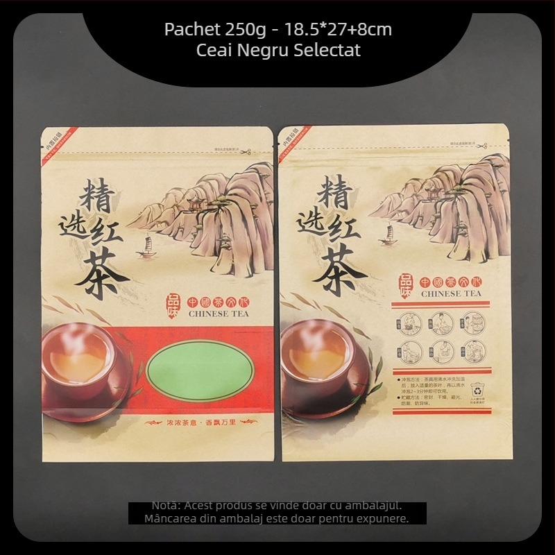 Pungă de ceai din hârtie Kraft 250 g cu închidere auto – ceai verde montan, ceai negru, Dragon Well și Bi Luo Chun