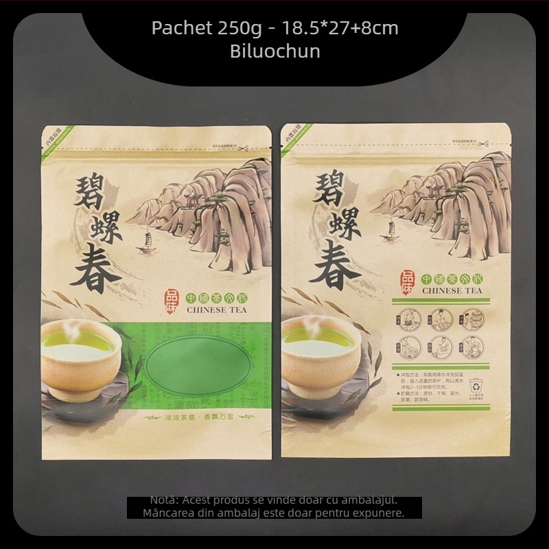Pungă de ceai din hârtie Kraft 250 g cu închidere auto – ceai verde montan, ceai negru, Dragon Well și Bi Luo Chun