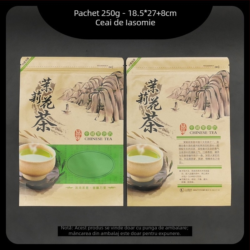 Pungă de ceai din hârtie Kraft 250 g cu închidere auto – ceai verde montan, ceai negru, Dragon Well și Bi Luo Chun