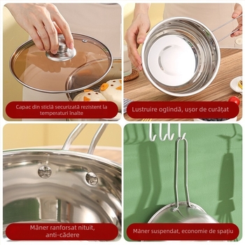 Oală de lapte din oțel inoxidabil cu mâner unic și set de oale pentru supă – ustensile de bucătărie practice