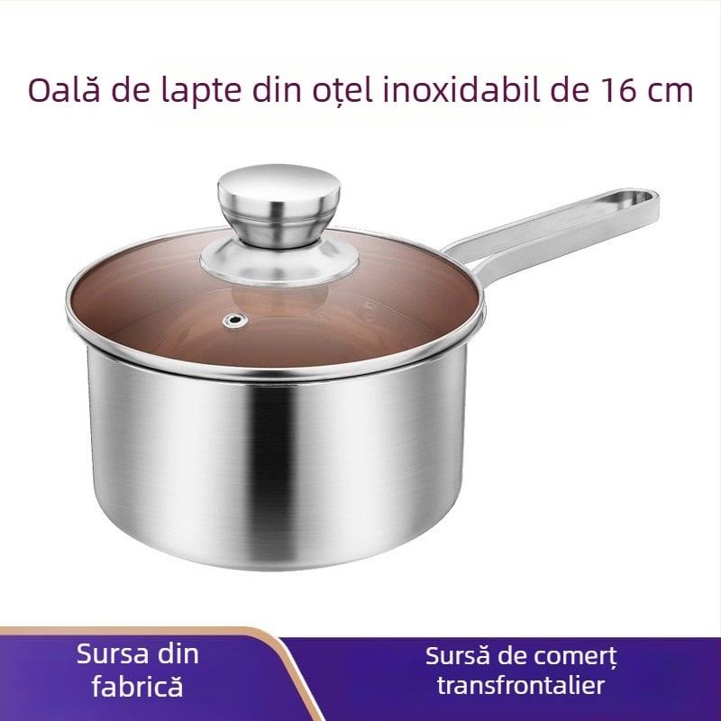 Oală de lapte din oțel inoxidabil cu mâner unic și set de oale pentru supă – ustensile de bucătărie practice