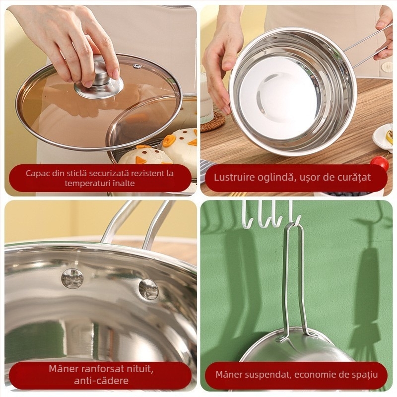 Oală de lapte din oțel inoxidabil cu mâner unic și set de oale pentru supă – ustensile de bucătărie practice