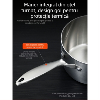Oală de lapte din oțel inoxidabil 304, oală de supă cu trei straturi, neacoperită, mâner unic, aburitor, compatibil inducție