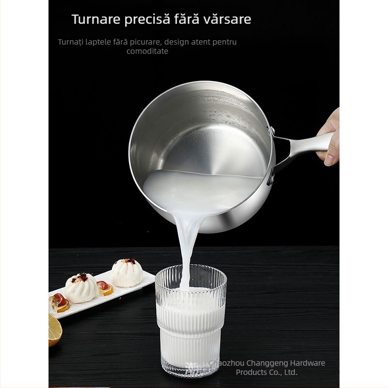 Oală de lapte din oțel inoxidabil 304, oală de supă cu trei straturi, neacoperită, mâner unic, aburitor, compatibil inducție