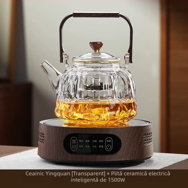 Set de ceai cu plită electrică din ceramică și ceainic din sticlă pentru uz casnic