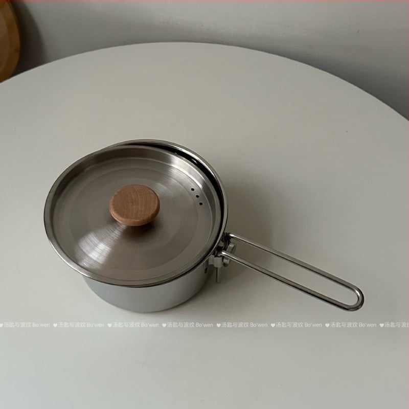 Set vas de noodle din oțel inoxidabil 304, cu design ondulat, pentru camping în aer liber — pentru fierberea apei și prepararea supei