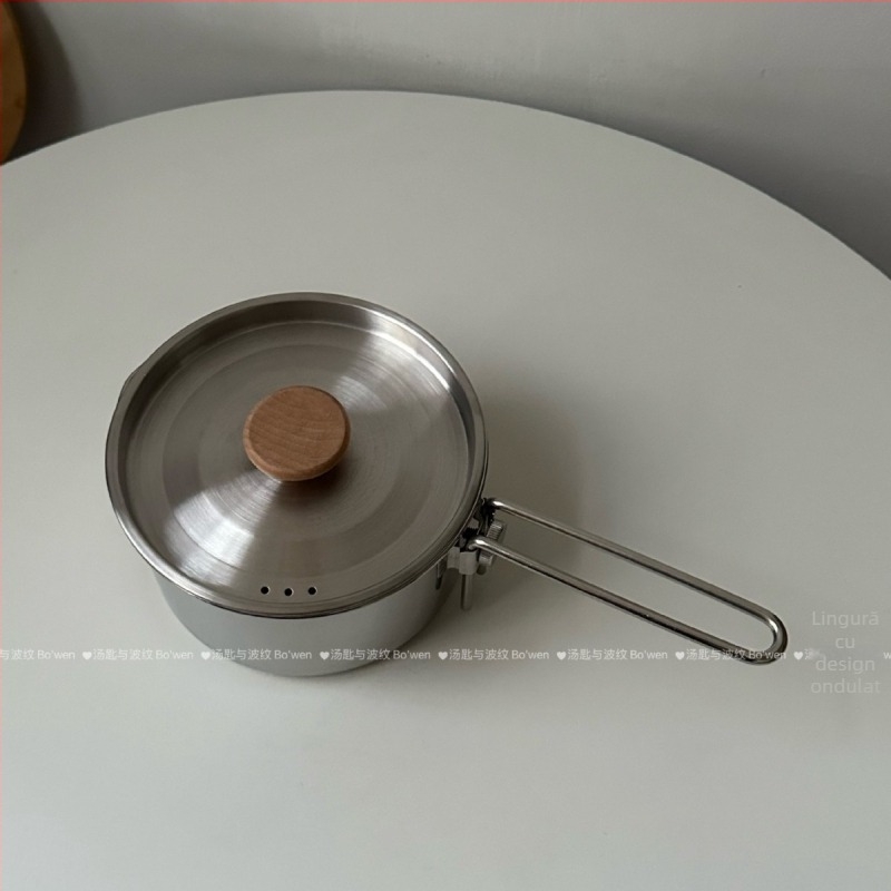 Set vas de noodle din oțel inoxidabil 304, cu design ondulat, pentru camping în aer liber — pentru fierberea apei și prepararea supei