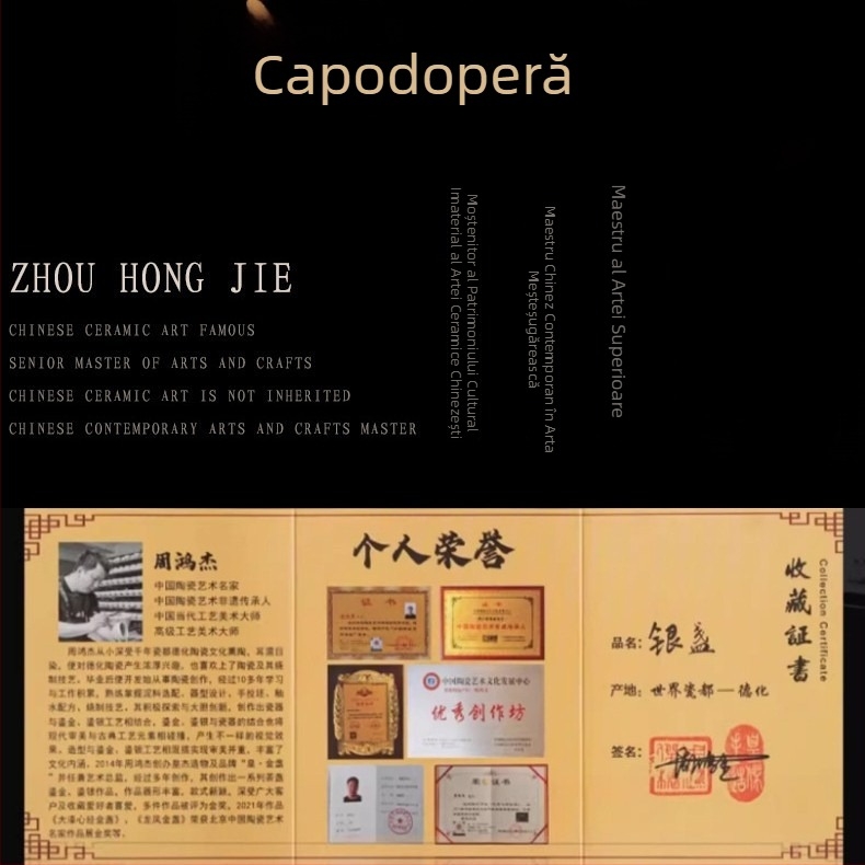 Set de ceai cu finisaj auriu, în stilul Forbidden City Dunhuang — ceainic și două cești, într-o cutie cadou