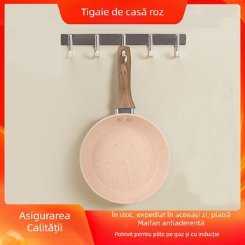 Tigaie antiaderentă mică, roz, cu piatră Maifan, pentru uz casnic, compatibilă cu plita cu inducție