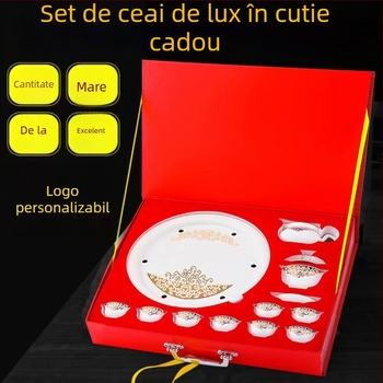 Set de ceai Kung Fu cu imprimare de logo, într-o cutie cadou din porțelan alb