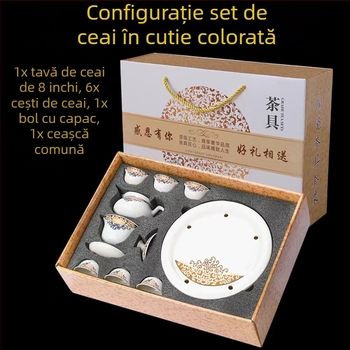 Set de ceai Kung Fu cu imprimare de logo, într-o cutie cadou din porțelan alb