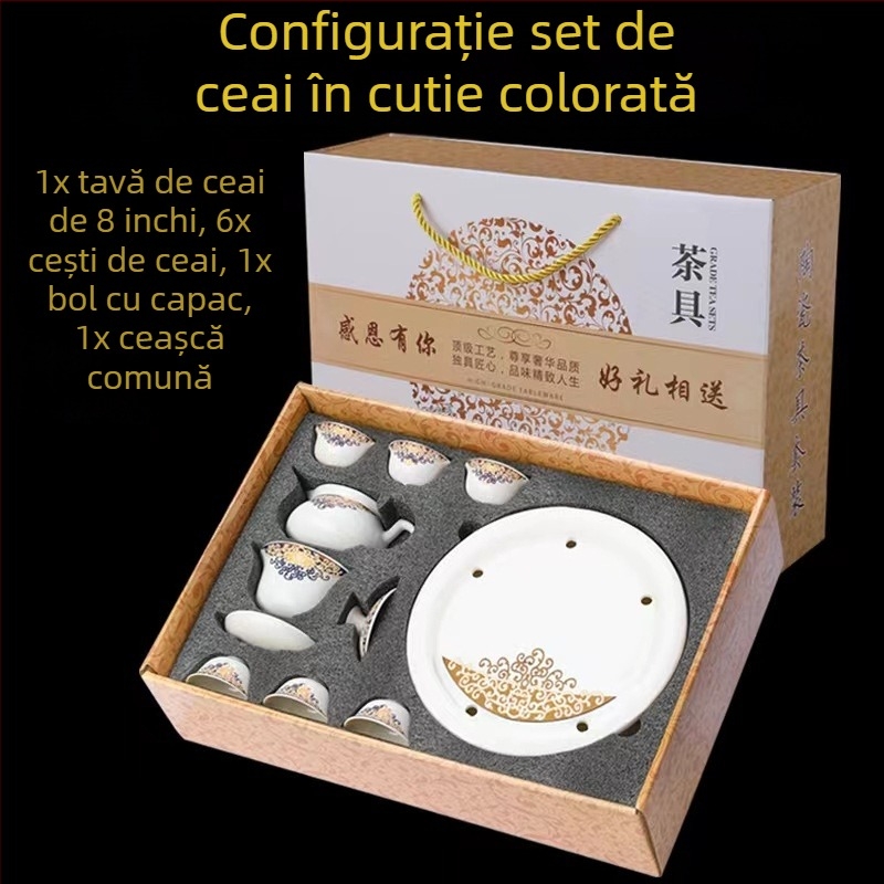 Set de ceai Kung Fu cu imprimare de logo, într-o cutie cadou din porțelan alb