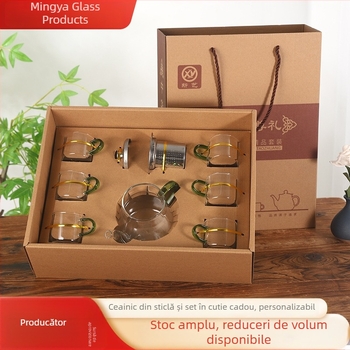 Set de ceai din sticlă borosilicat în cutie cadou, cu ceașcă Gongdao și separator ceramic pentru ceai