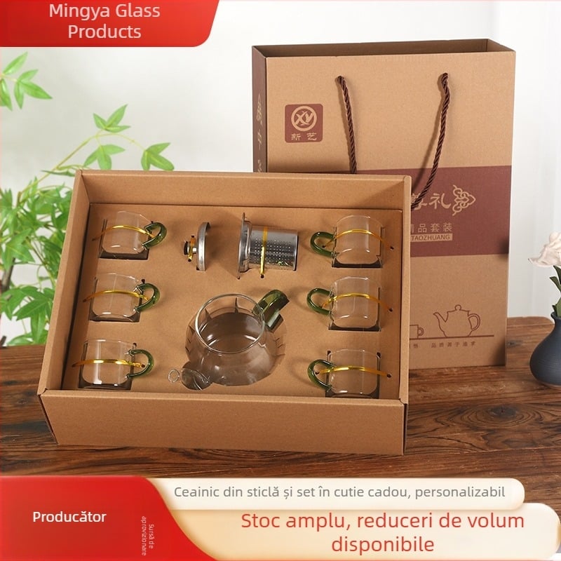 Set de ceai din sticlă borosilicat în cutie cadou, cu ceașcă Gongdao și separator ceramic pentru ceai