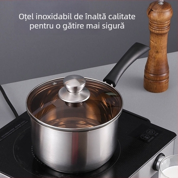 Dante Mei Oală de lapte din oțel inoxidabil, cu mâner unic, 18 cm, compatibilă cu plitele cu inducție, pentru încălzirea laptelui