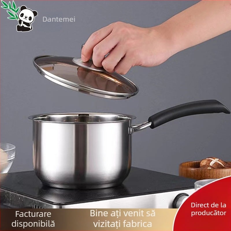 Dante Mei Oală de lapte din oțel inoxidabil, cu mâner unic, 18 cm, compatibilă cu plitele cu inducție, pentru încălzirea laptelui