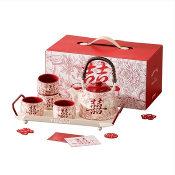 Set de ceai ceramic premium cu ceainic, cești și tavă — cadou de nuntă pentru domnișoarele de onoare, personalizabil, în stil retro