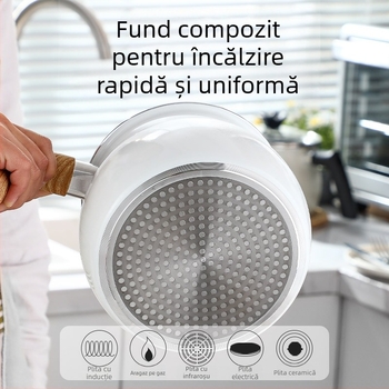 Oală mică de lapte, stil japonez, antiaderentă, pentru cafea, mic dejun, terci și tăiței, compatibilă cu plita pe gaz și inducție