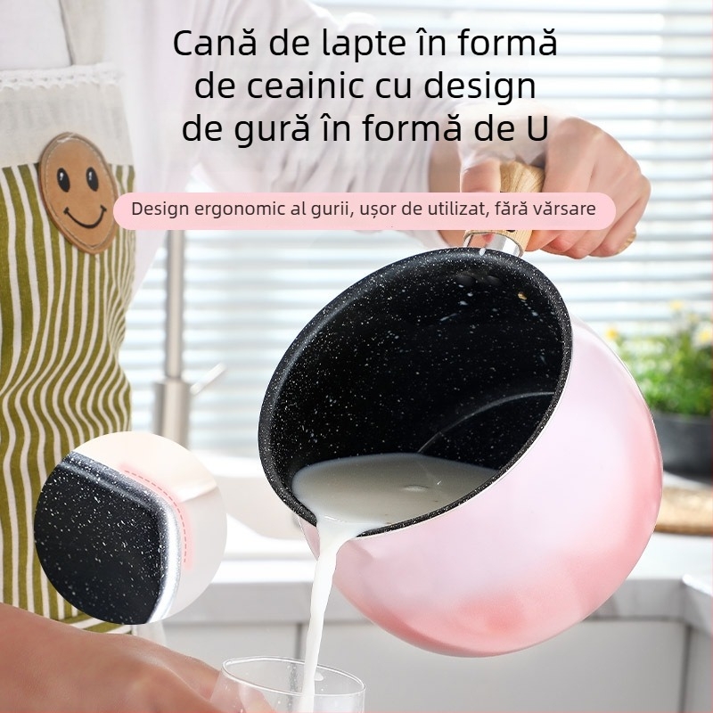 Oală mică de lapte, stil japonez, antiaderentă, pentru cafea, mic dejun, terci și tăiței, compatibilă cu plita pe gaz și inducție