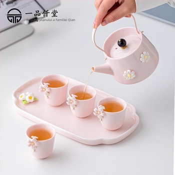 Set de ceai din porțelan cu ceainic cu capac, finisaj glazurat color, include tavă ceramică pentru ceai și cutie cadou — ideal pentru ziua de naștere sau ca dar pentru o prietenă sau mamă