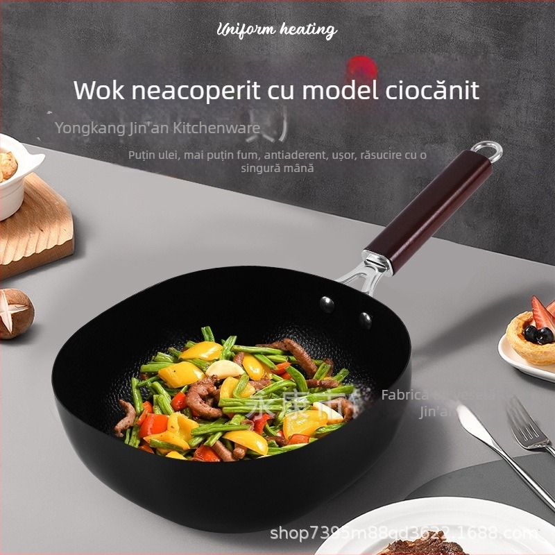 Tigaie wok pătrată de 24 cm, cu exterior ceramic, antiaderent, dublă față, potrivită pentru gaz și inducție