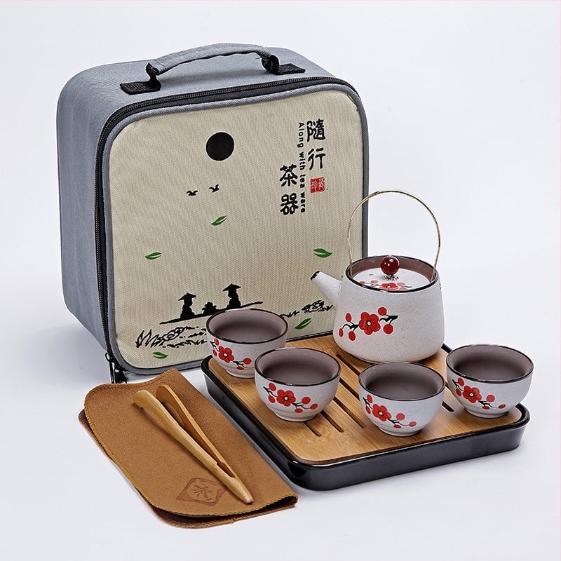Set Gongfu de ceai din ceramică, pictat manual în nuanțe mov, pentru călătorii, portabil pentru mașină, cadou creativ