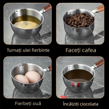 Oală din oțel inoxidabil 304 cu mâner din lemn, pentru ulei fierbinte, oală pentru lapte, lingură de supă și lingură de turnare a uleiului