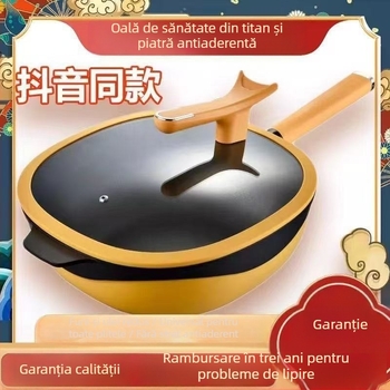 Wok din titan turnat, cu suprafață antiaderentă, pentru uz casnic